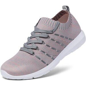 🆕Women Grey-Pink Running Breathable Knitting flexible ports Shoes Sneakers